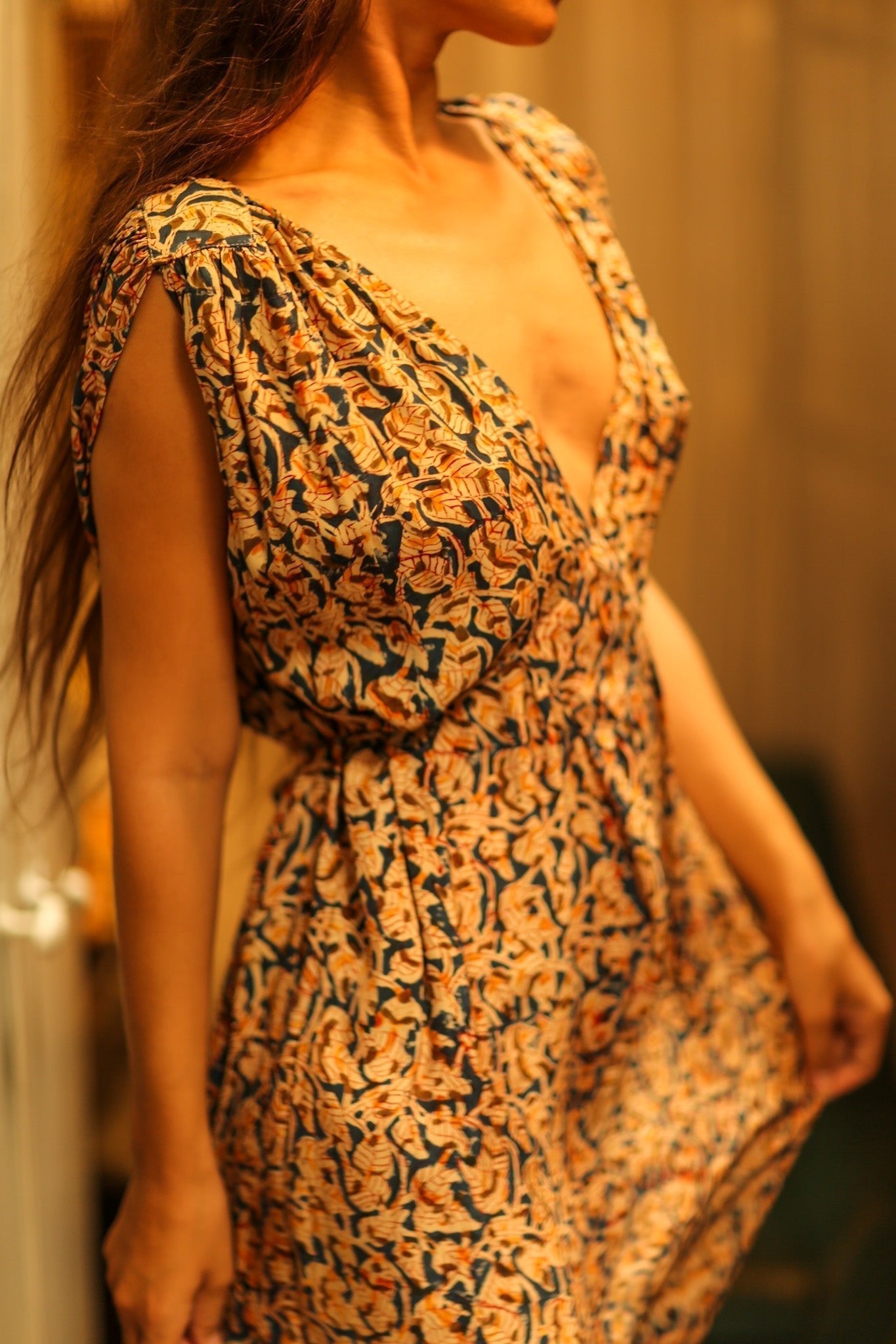 VICTORIA SILK DRESS LEAFY BLUE - MOMO STUDIO BERLIN - Berlin Concept Store - sustainable & ethical fashion