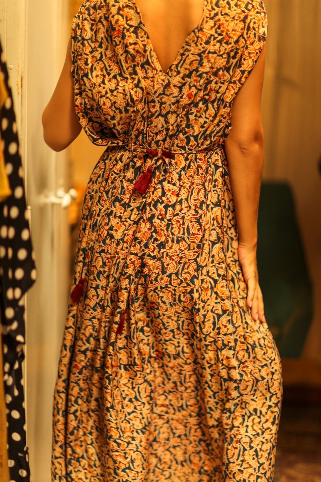 VICTORIA SILK DRESS LEAFY BLUE - MOMO STUDIO BERLIN - Berlin Concept Store - sustainable & ethical fashion