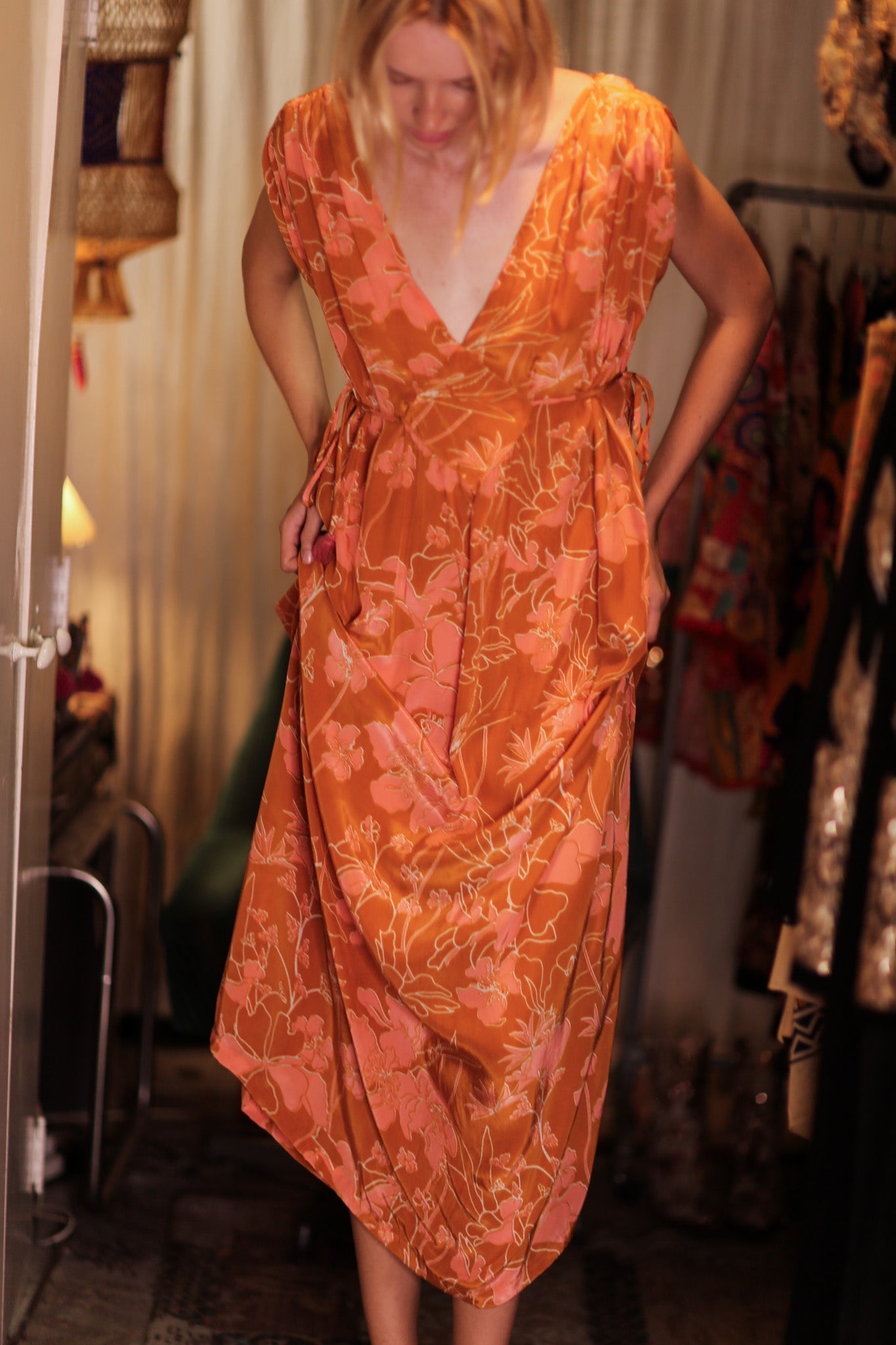 VICTORIA SILK DRESS ORANGE FLOWER - MOMO STUDIO BERLIN - Berlin Concept Store - sustainable & ethical fashion