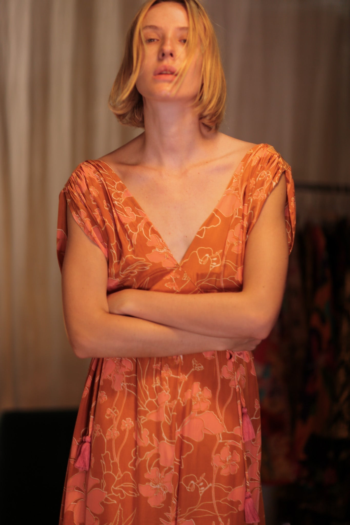 VICTORIA SILK DRESS ORANGE FLOWER - MOMO STUDIO BERLIN - Berlin Concept Store - sustainable & ethical fashion
