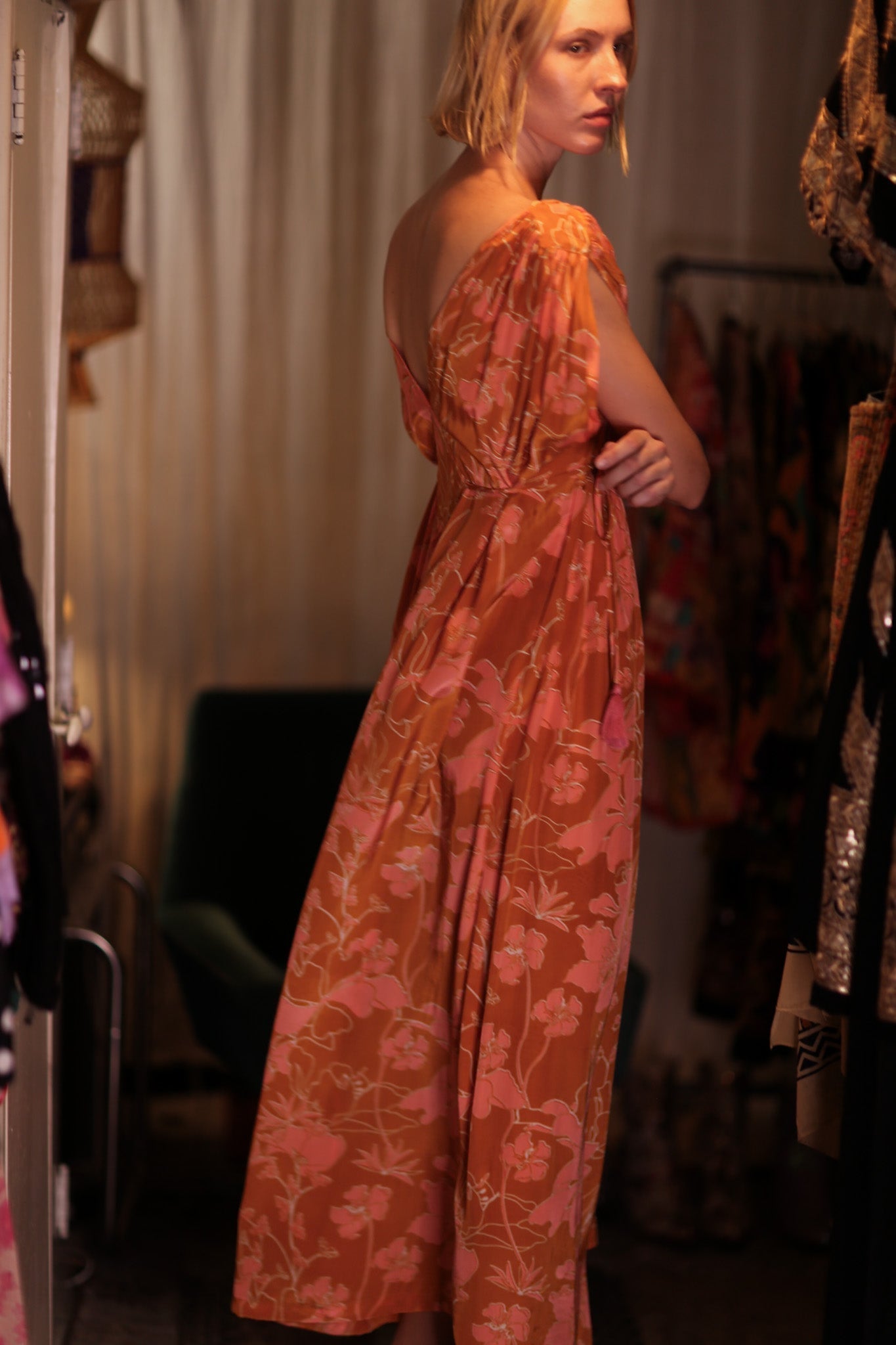 VICTORIA SILK DRESS ORANGE FLOWER - MOMO STUDIO BERLIN - Berlin Concept Store - sustainable & ethical fashion