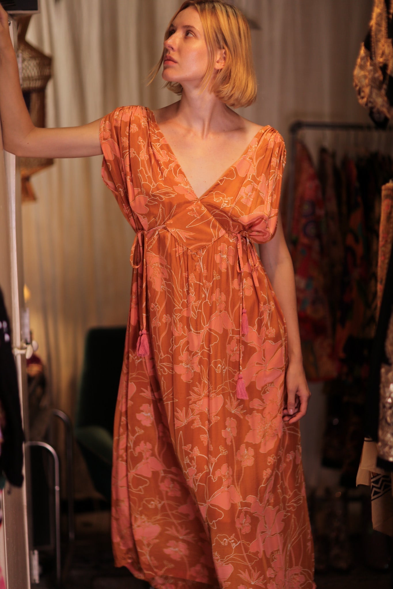 VICTORIA SILK DRESS ORANGE FLOWER - MOMO STUDIO BERLIN - Berlin Concept Store - sustainable & ethical fashion