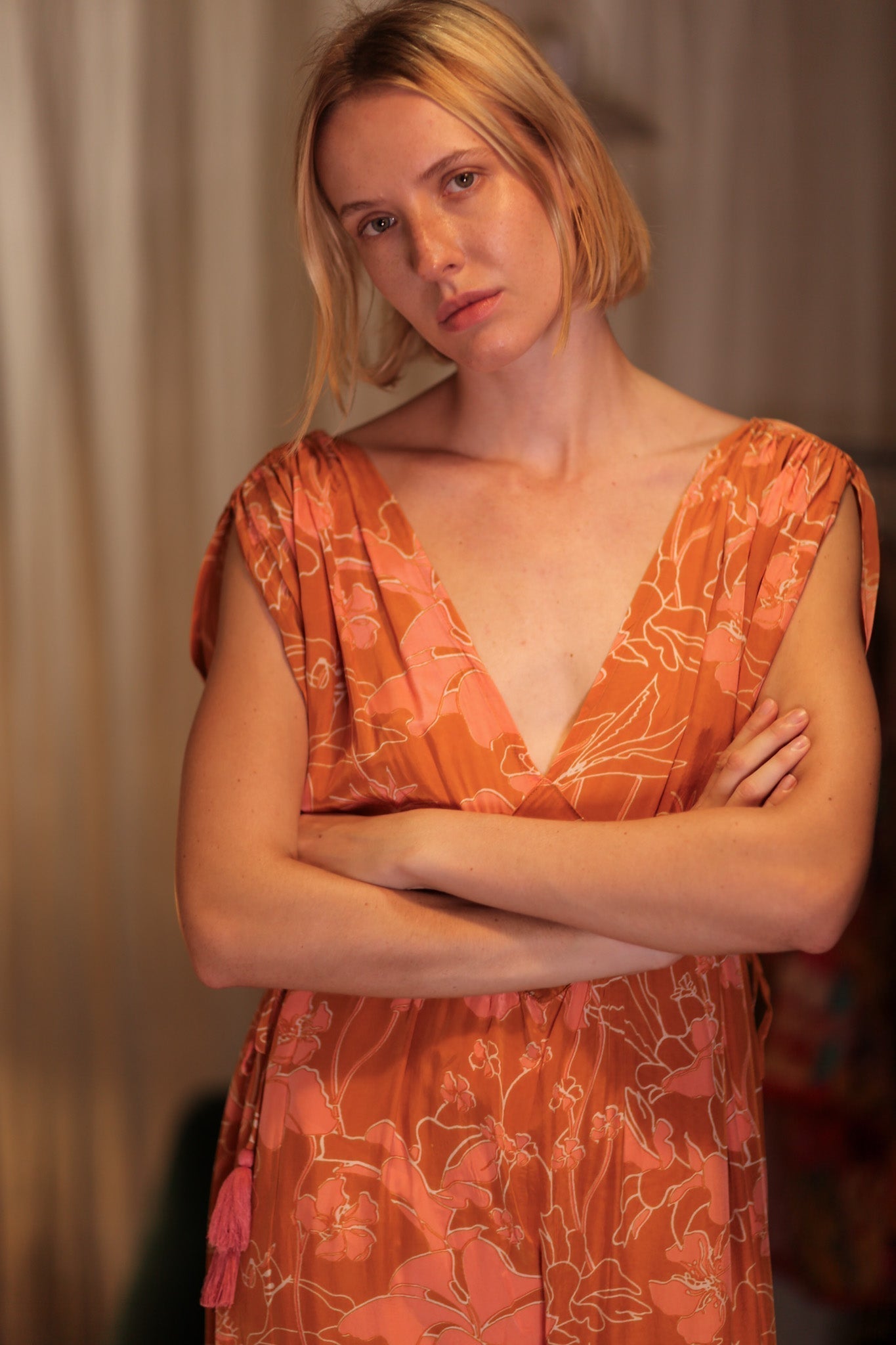 VICTORIA SILK DRESS ORANGE FLOWER - MOMO STUDIO BERLIN - Berlin Concept Store - sustainable & ethical fashion