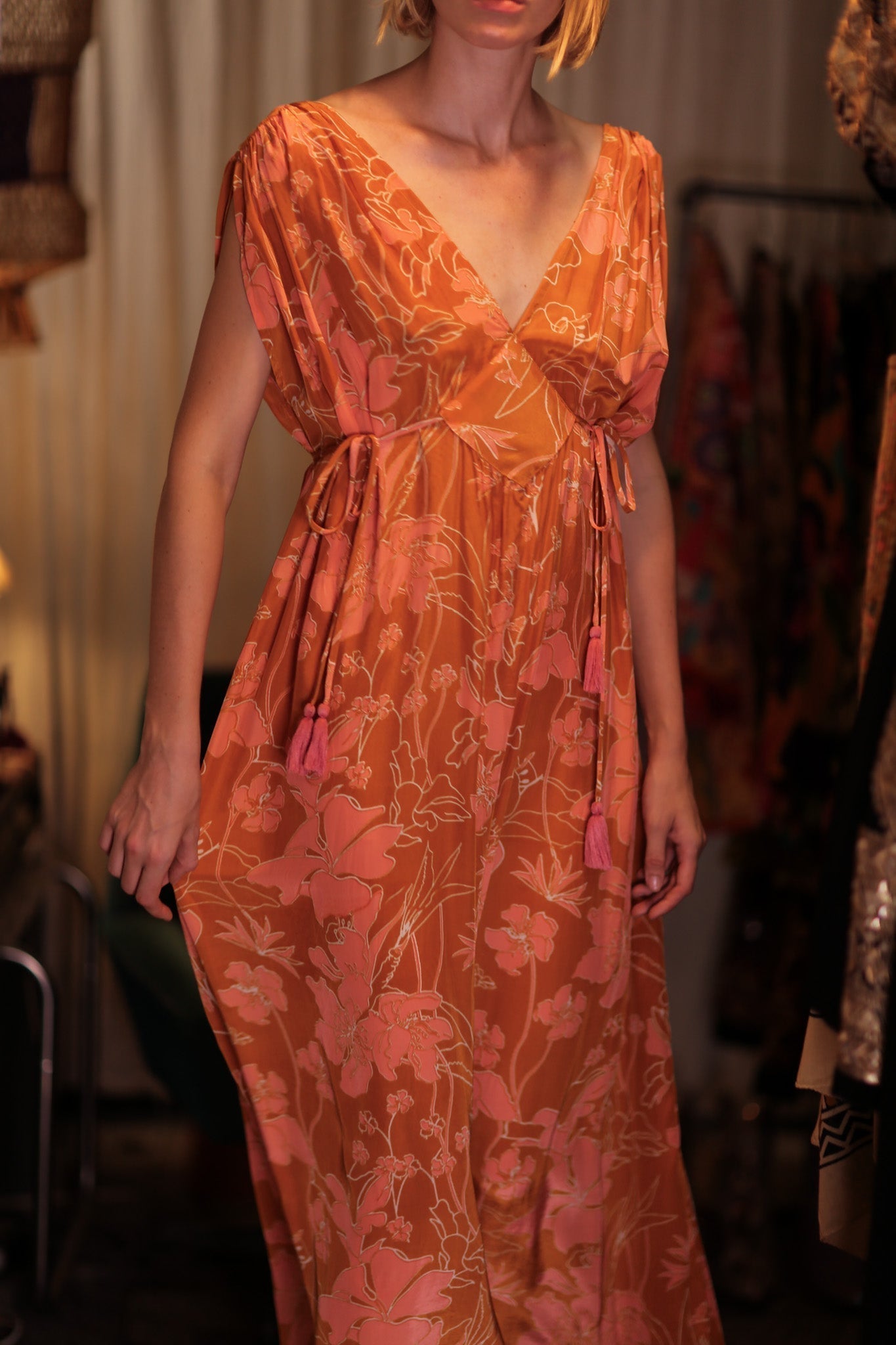 VICTORIA SILK DRESS ORANGE FLOWER - MOMO STUDIO BERLIN - Berlin Concept Store - sustainable & ethical fashion