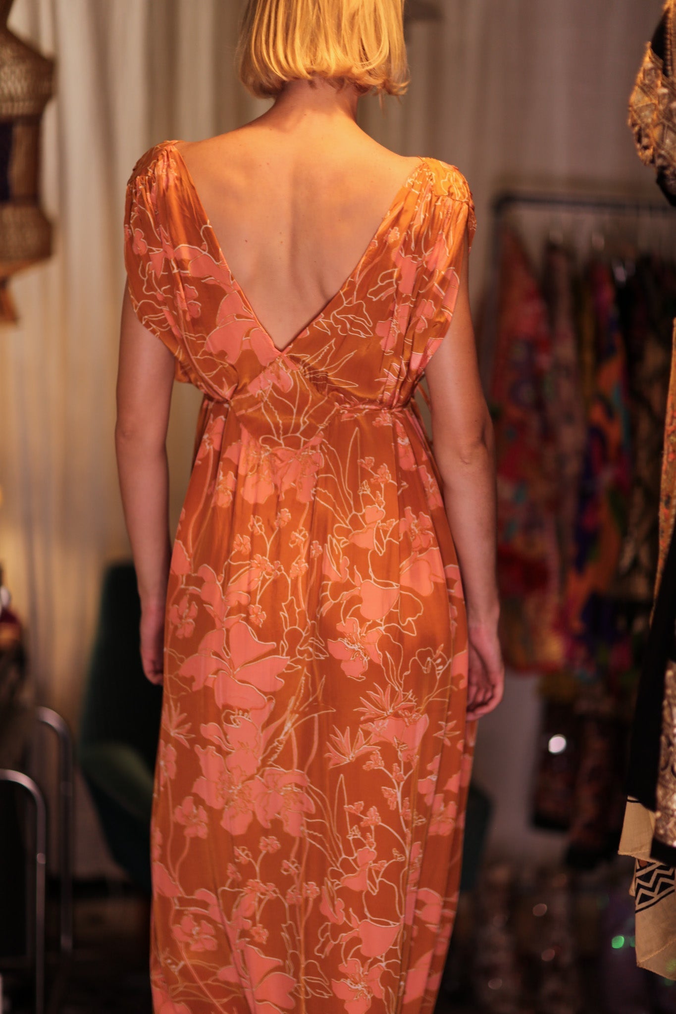 VICTORIA SILK DRESS ORANGE FLOWER - MOMO STUDIO BERLIN - Berlin Concept Store - sustainable & ethical fashion