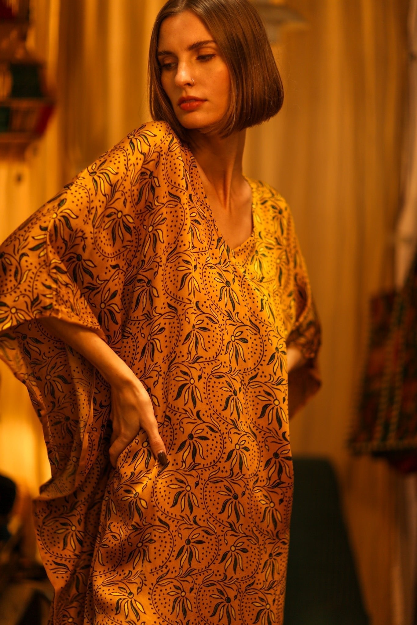YAYA SILK KAFTAN BANA YELLOW - MOMO STUDIO BERLIN - Berlin Concept Store - sustainable & ethical fashion