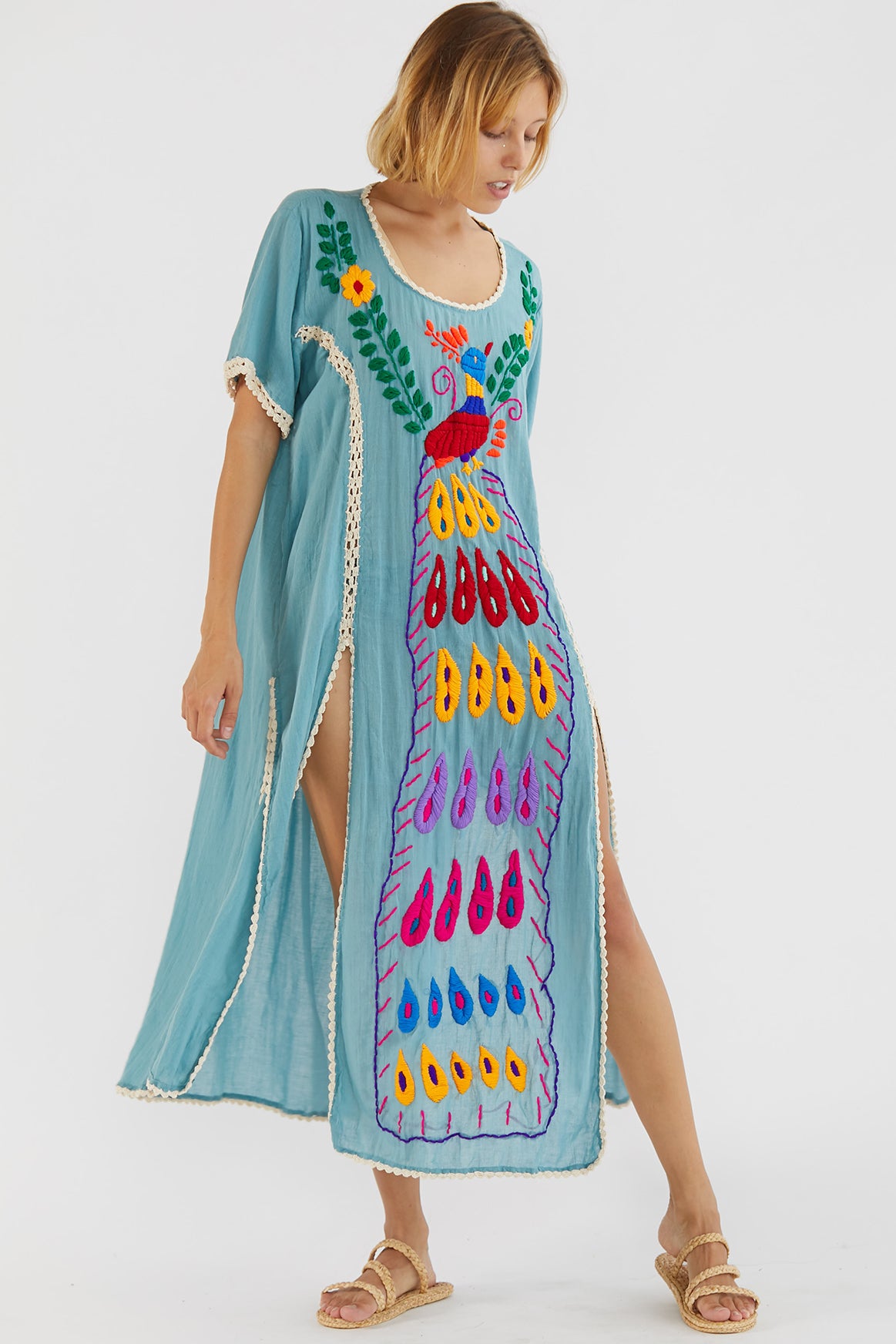 Hand Embroidered Bohemian Love Kaftan Feather Aerin