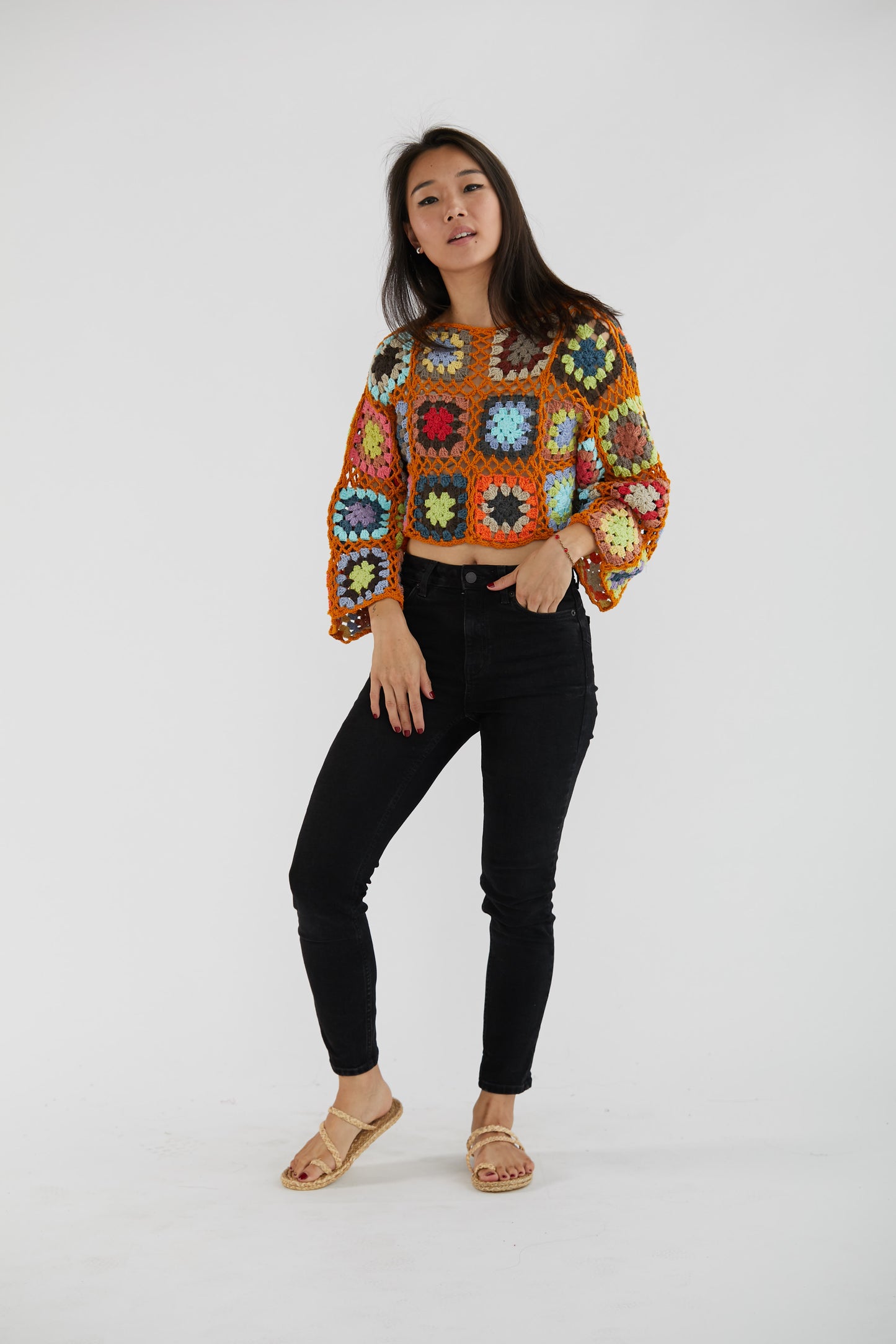 Hand Knit Crochet Top Rose