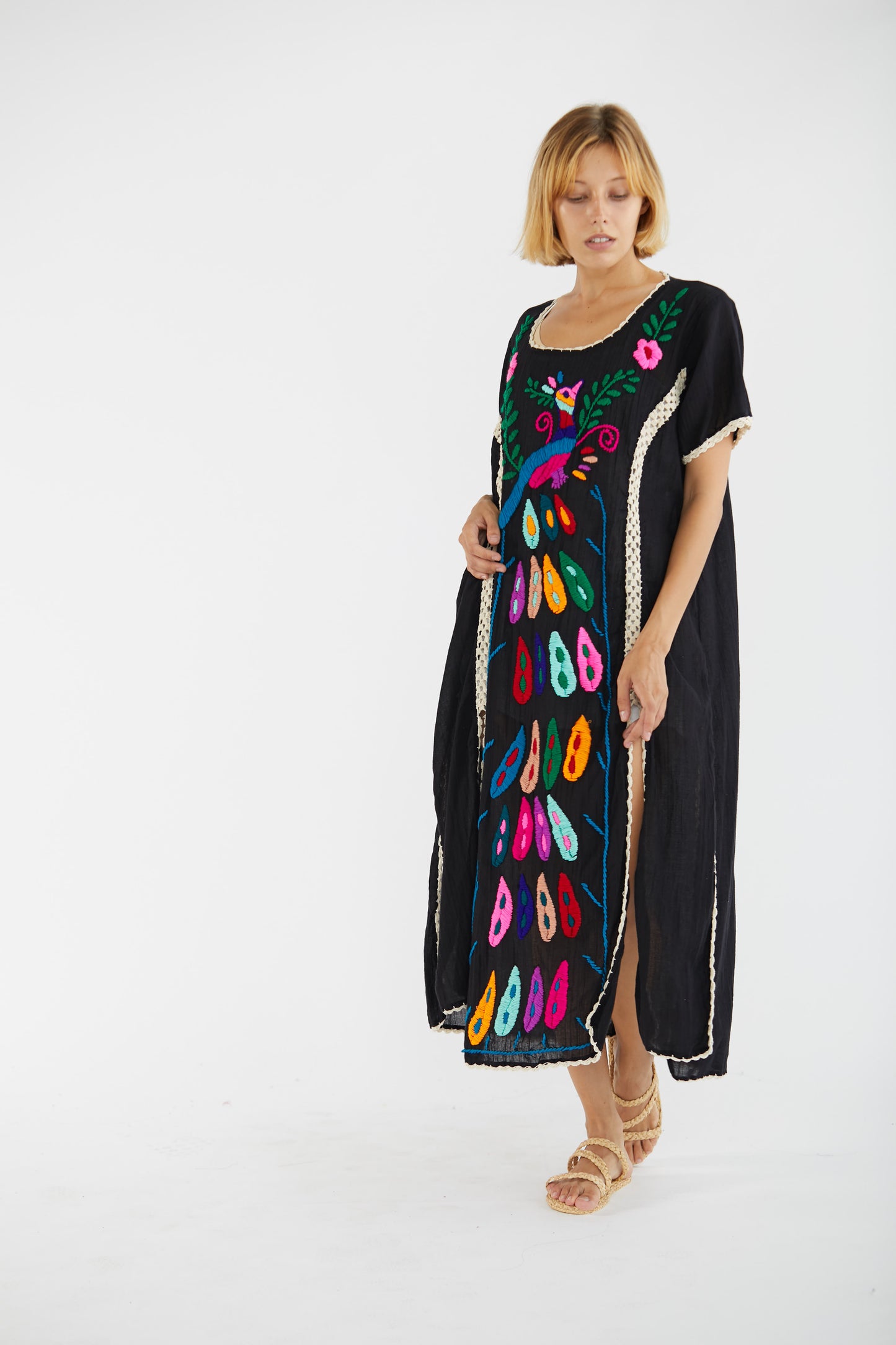 Hand Embroidered Bohemian Love Kaftan Feather Aerin