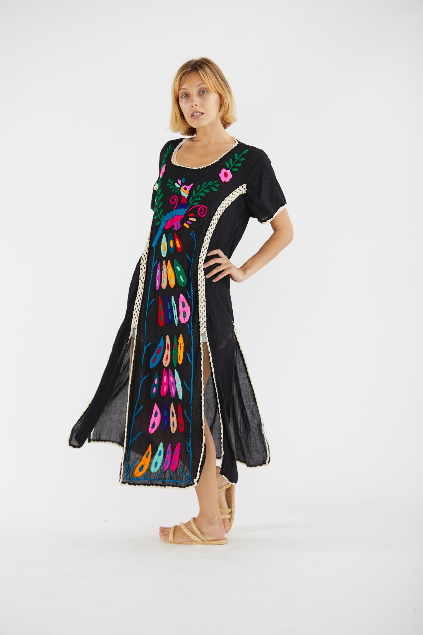 Hand Embroidered Bohemian Love Kaftan Feather Aerin