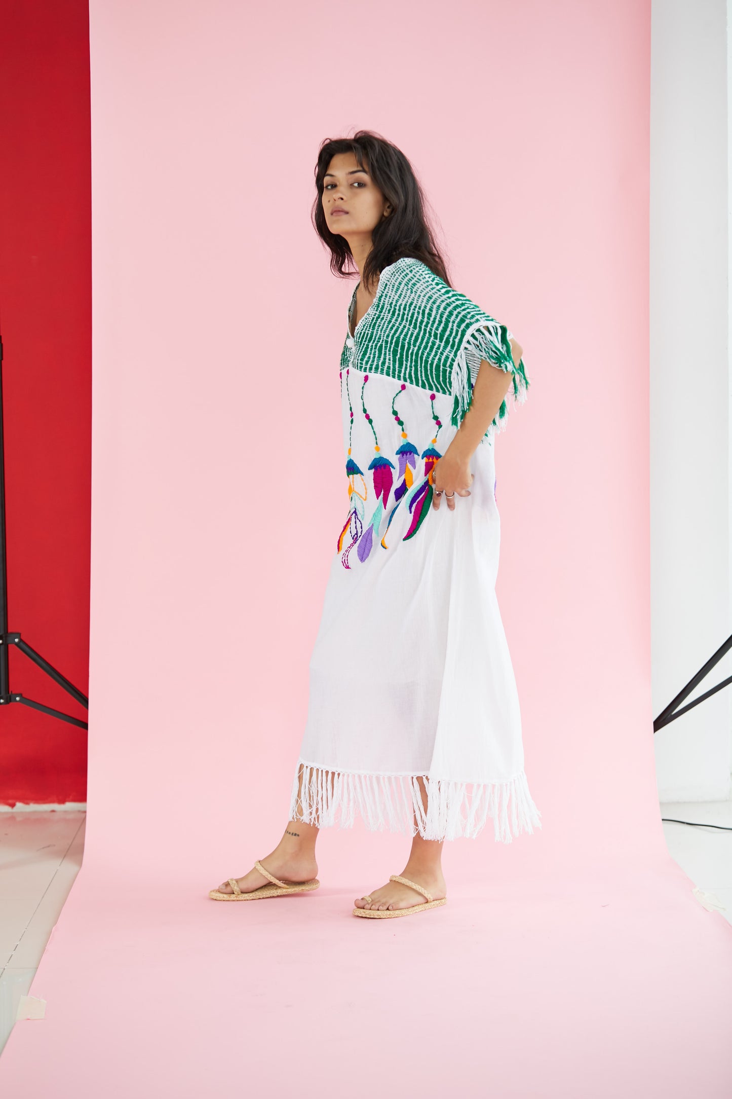 Embroidered Feather Kaftan Mulee