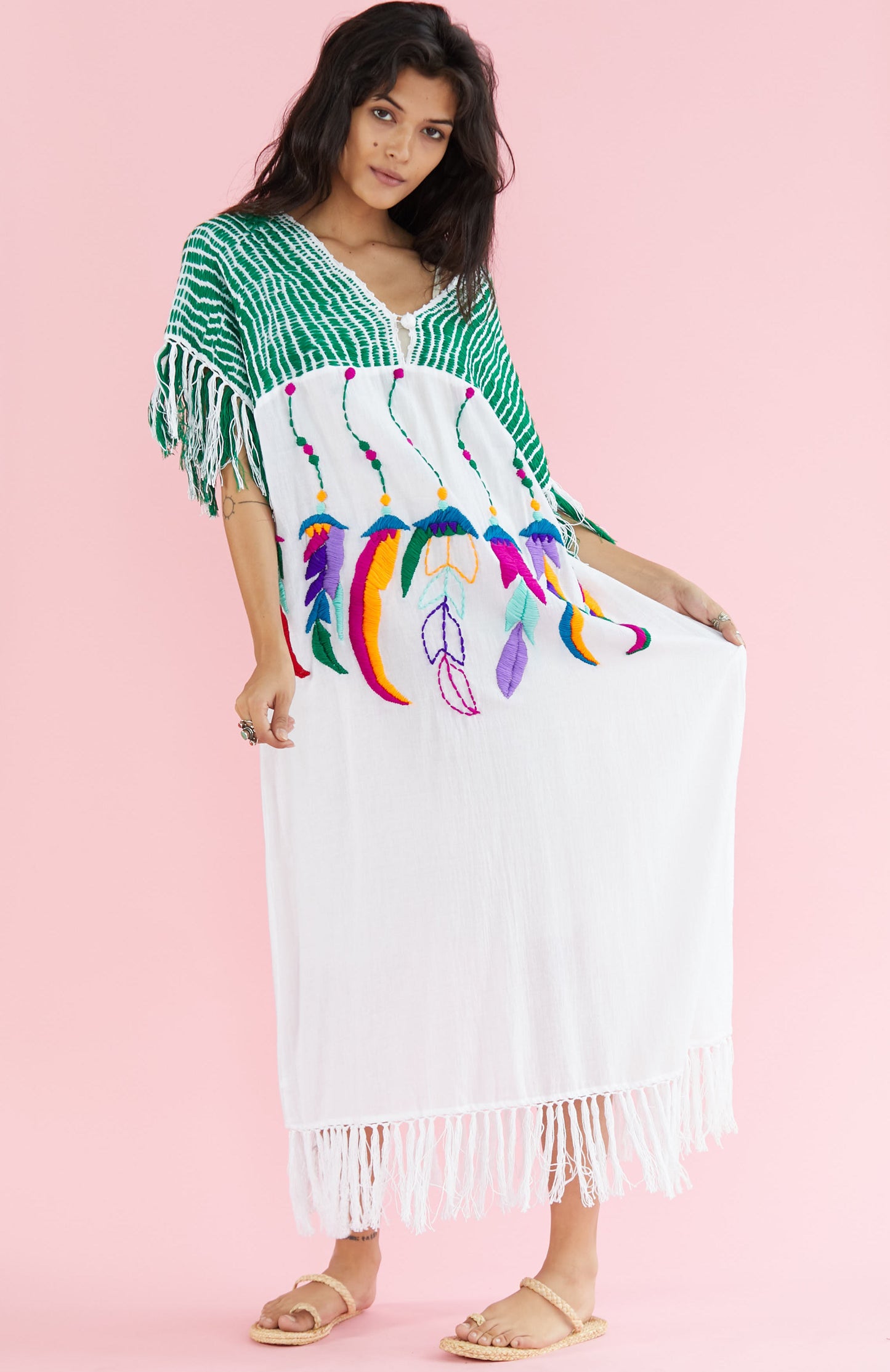 Embroidered Feather Kaftan Mulee