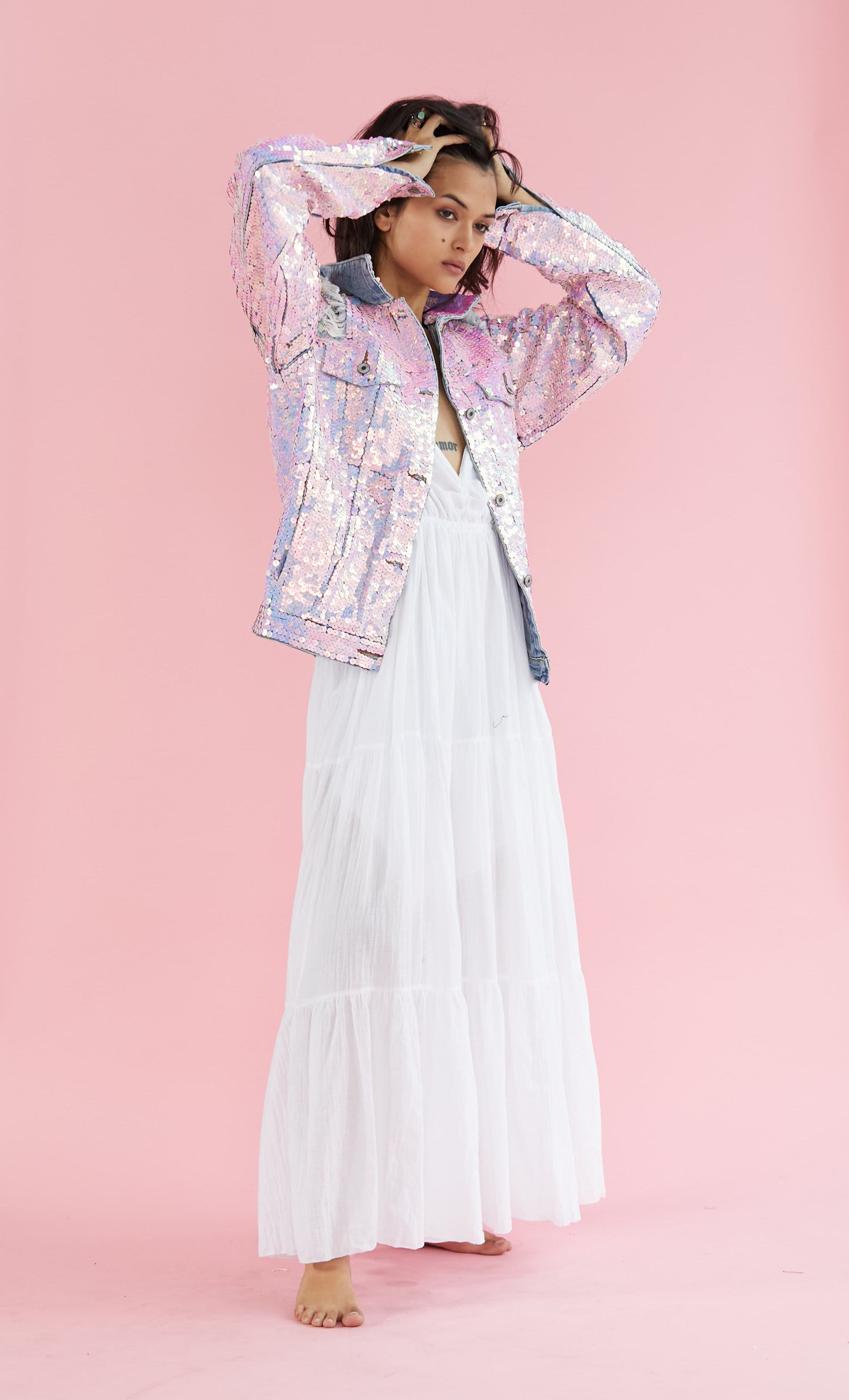 Pink Sequin Denim Jacket Demi
