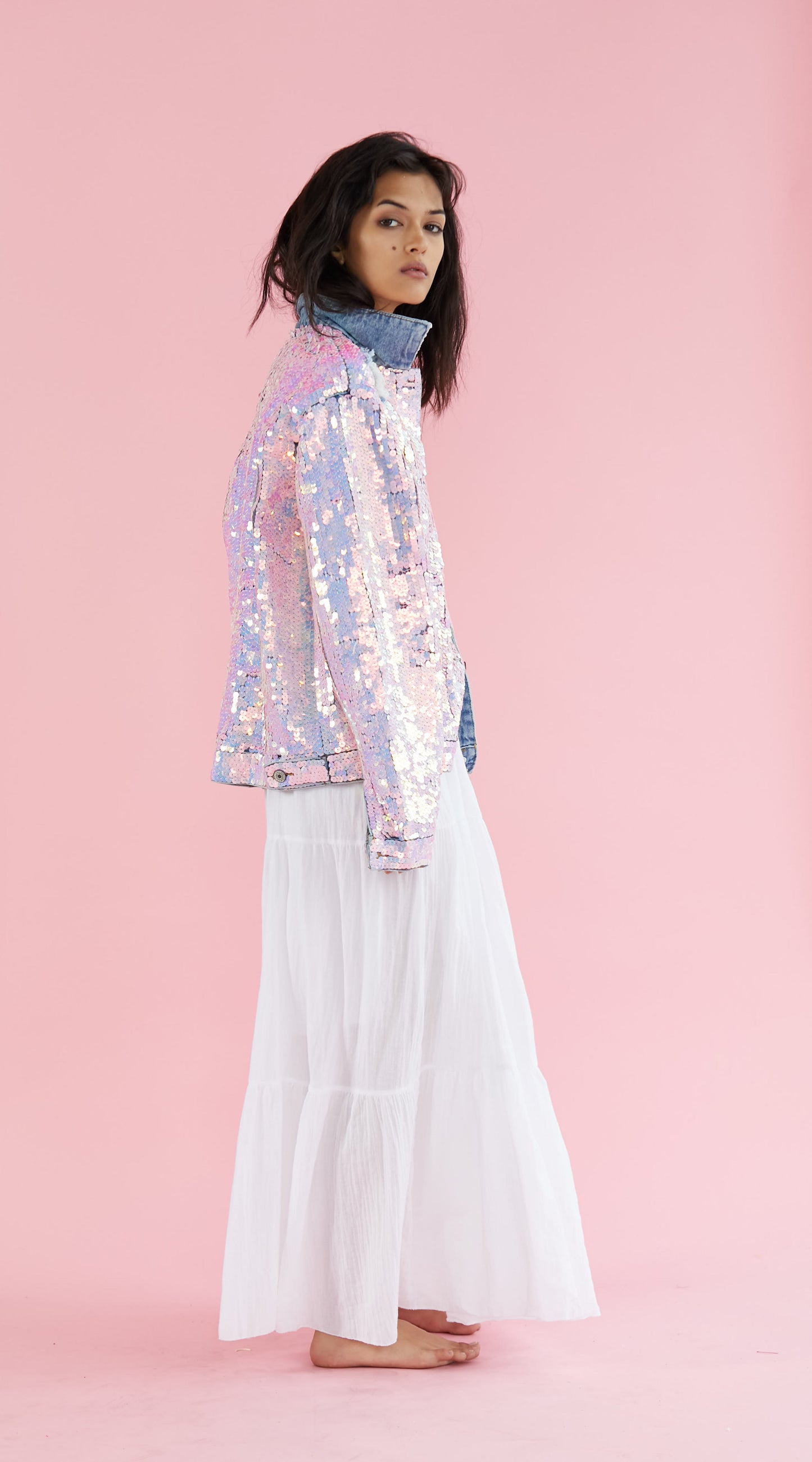 Pink Sequin Denim Jacket Demi