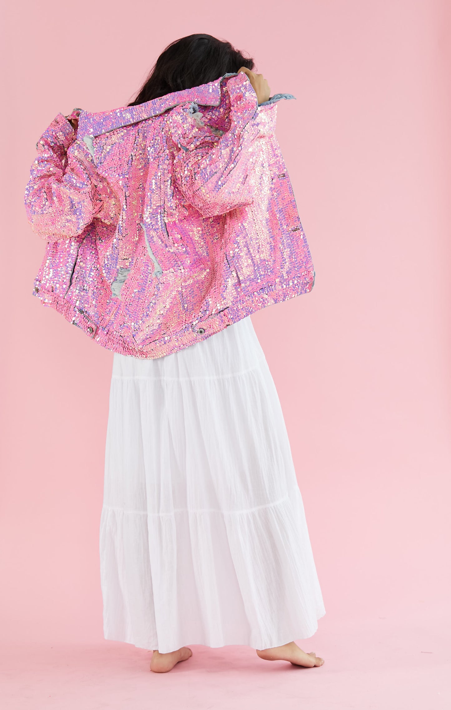 Pink Sequin Denim Jacket Demi