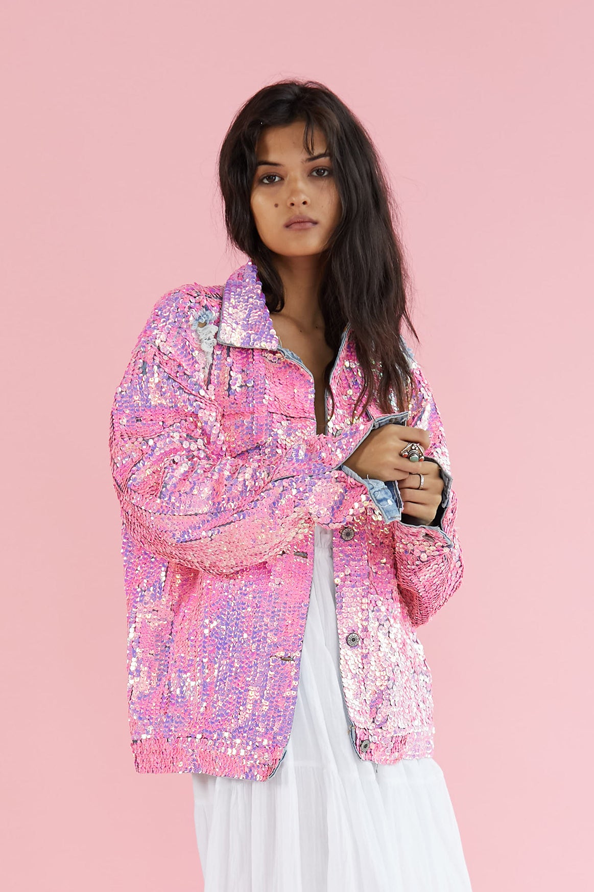 Pink Sequin Denim Jacket Demi