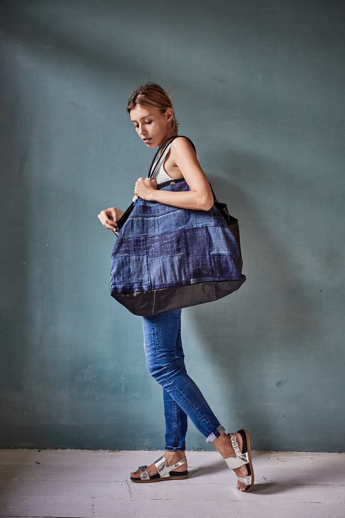 Indigo Hemp Patchwork Bag Dual