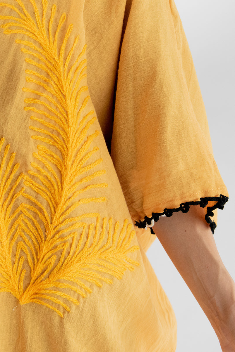 Hoodie Embroidered Kaftan Yellow