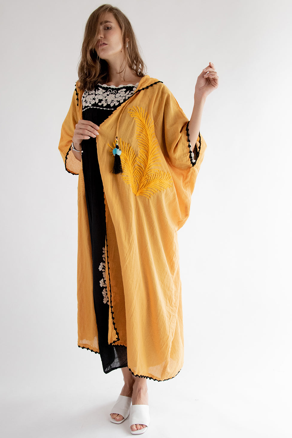 Hoodie Embroidered Kaftan Yellow