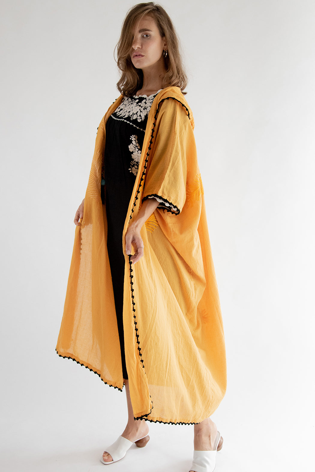 Hoodie Embroidered Kaftan Yellow