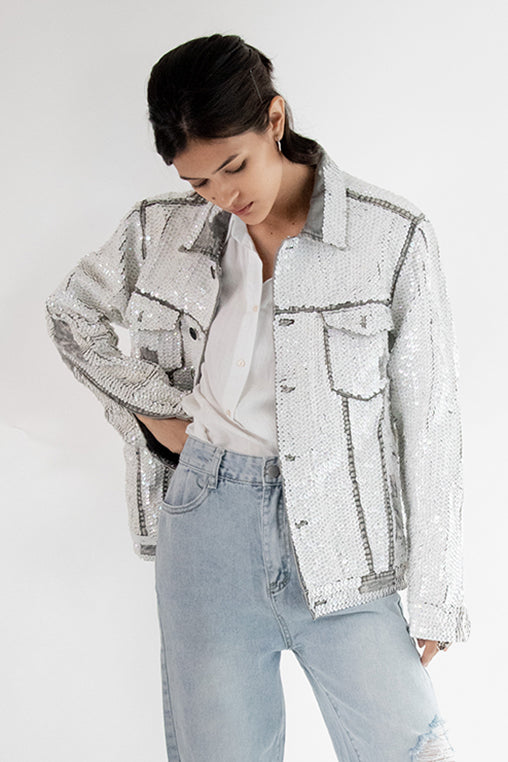 Embroidered Sequin Denim Jacket Demi