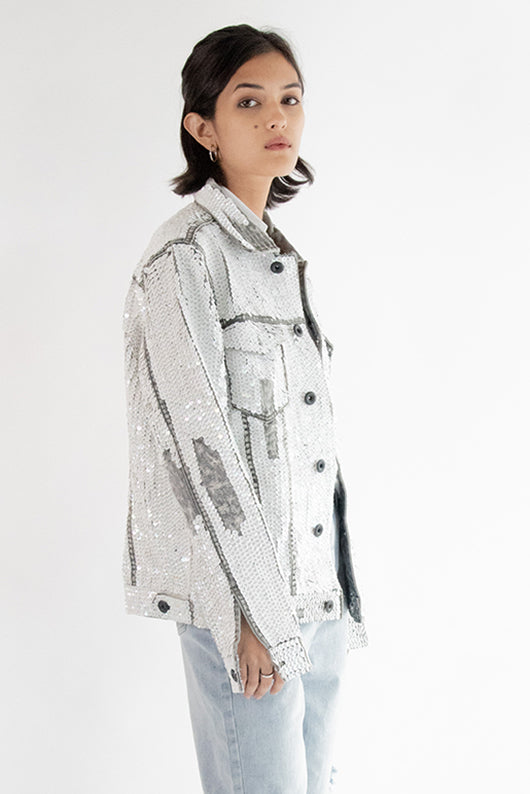 Embroidered Sequin Denim Jacket Demi