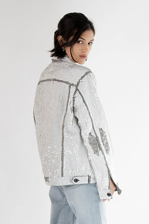 Embroidered Sequin Denim Jacket Demi