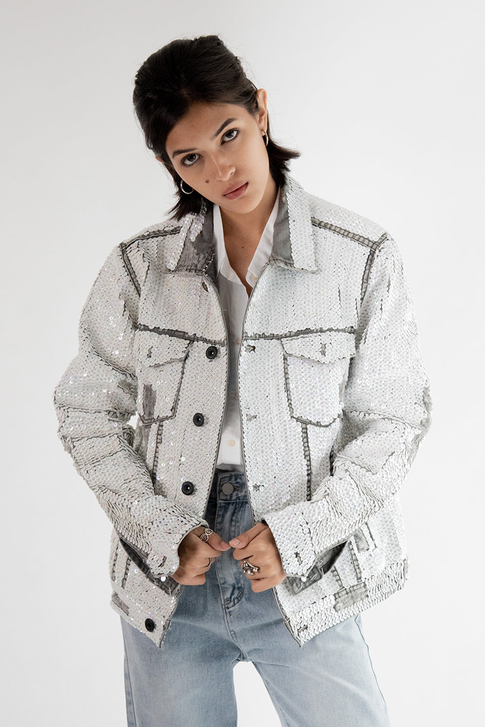MOMO FREE PEOPLE DEMI SEQUIN DENIM JACKET