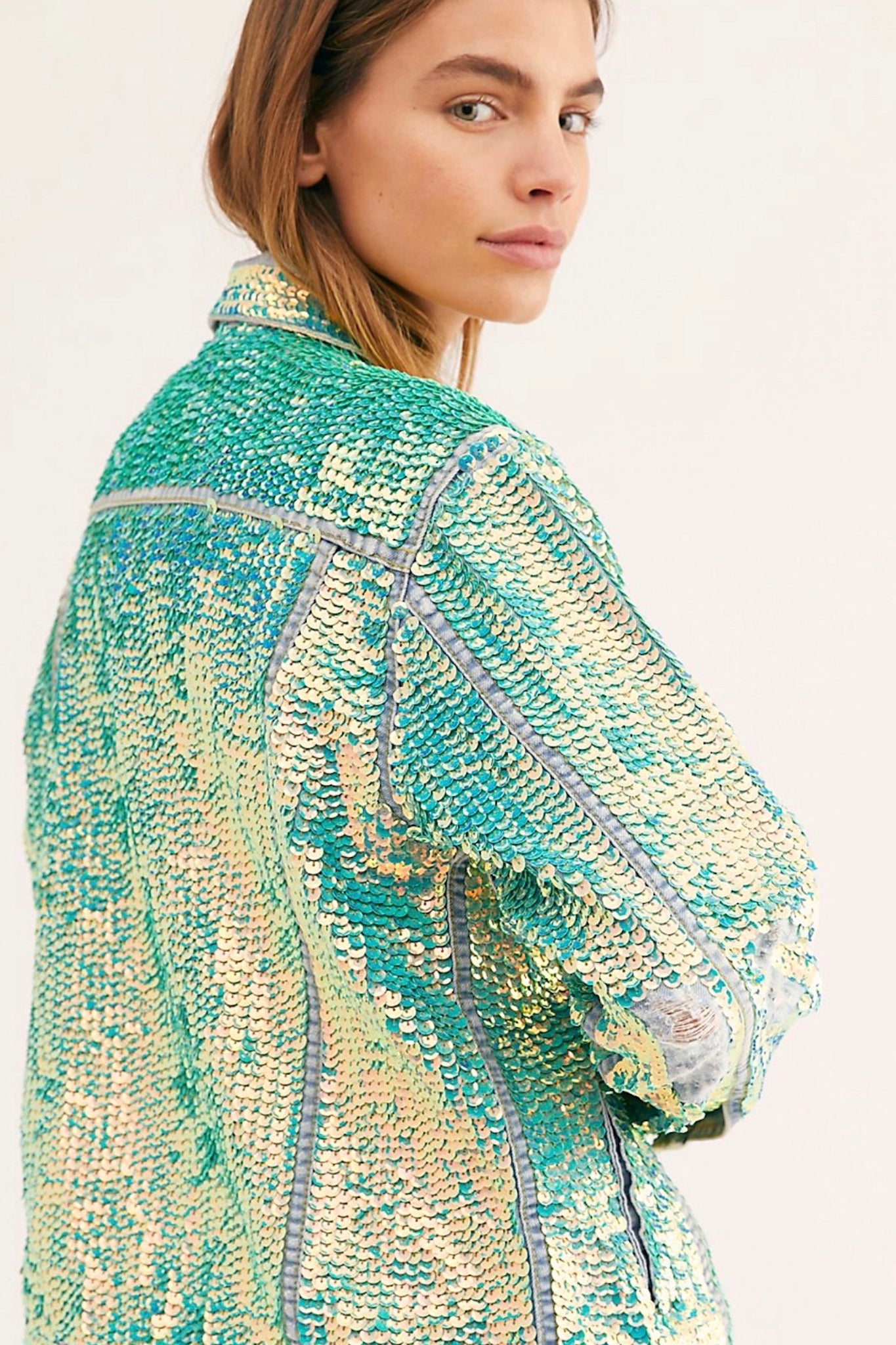 Embroidered Sequin Denim Jacket Demi