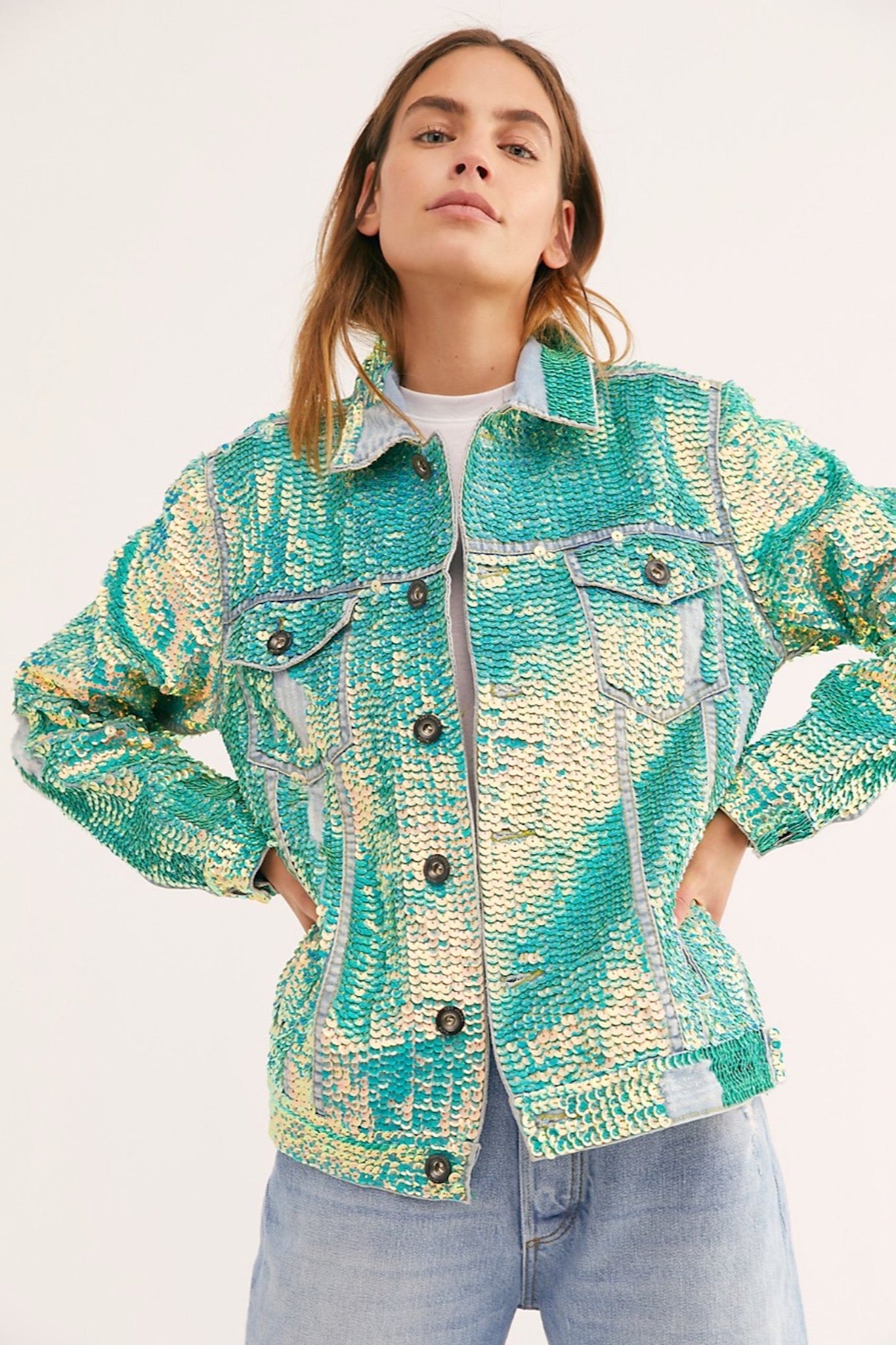 Embroidered Sequin Denim Jacket Demi