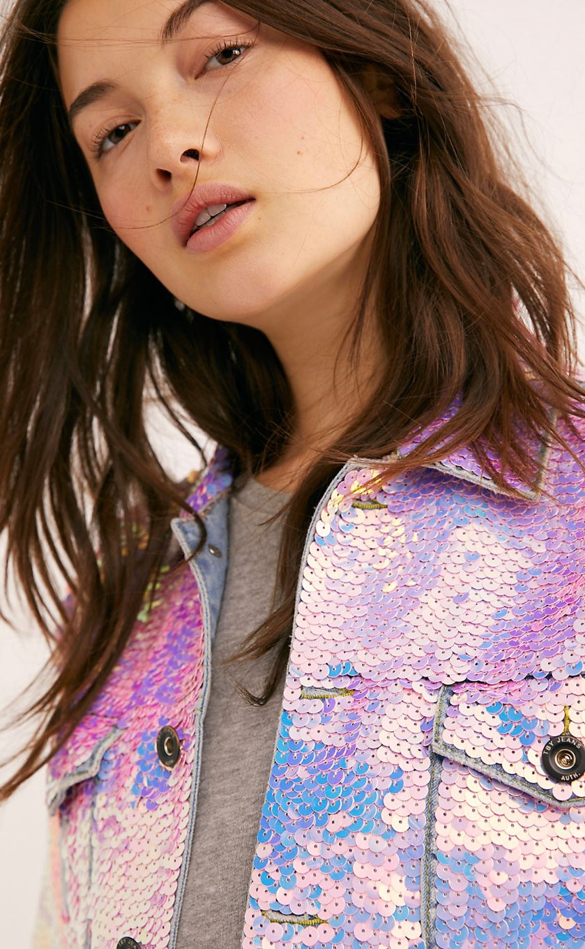 Embroidered Sequin Denim Jacket Demi