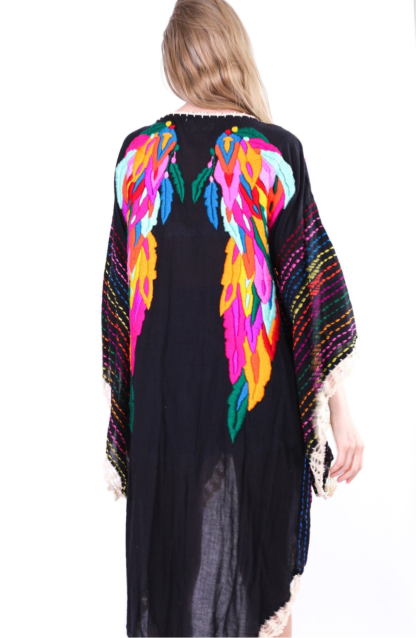 ANGEL WINGS EMBROIDERED CROCHET KIMONO BILA - MOMO NEW YORK