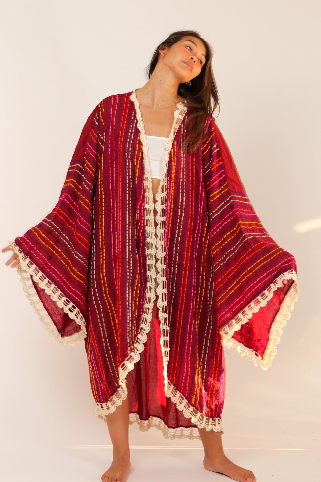 BILA ANGEL WING EMBROIDERED KIMONO DUSTER - sustainably made MOMO NEW YORK sustainable clothing, Embroidered Kimono slow fashion
