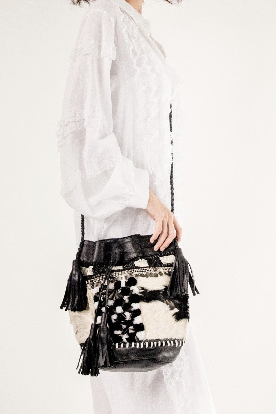 BLACK BOHO BUCKET BAG JANE MOMO NEW YORK