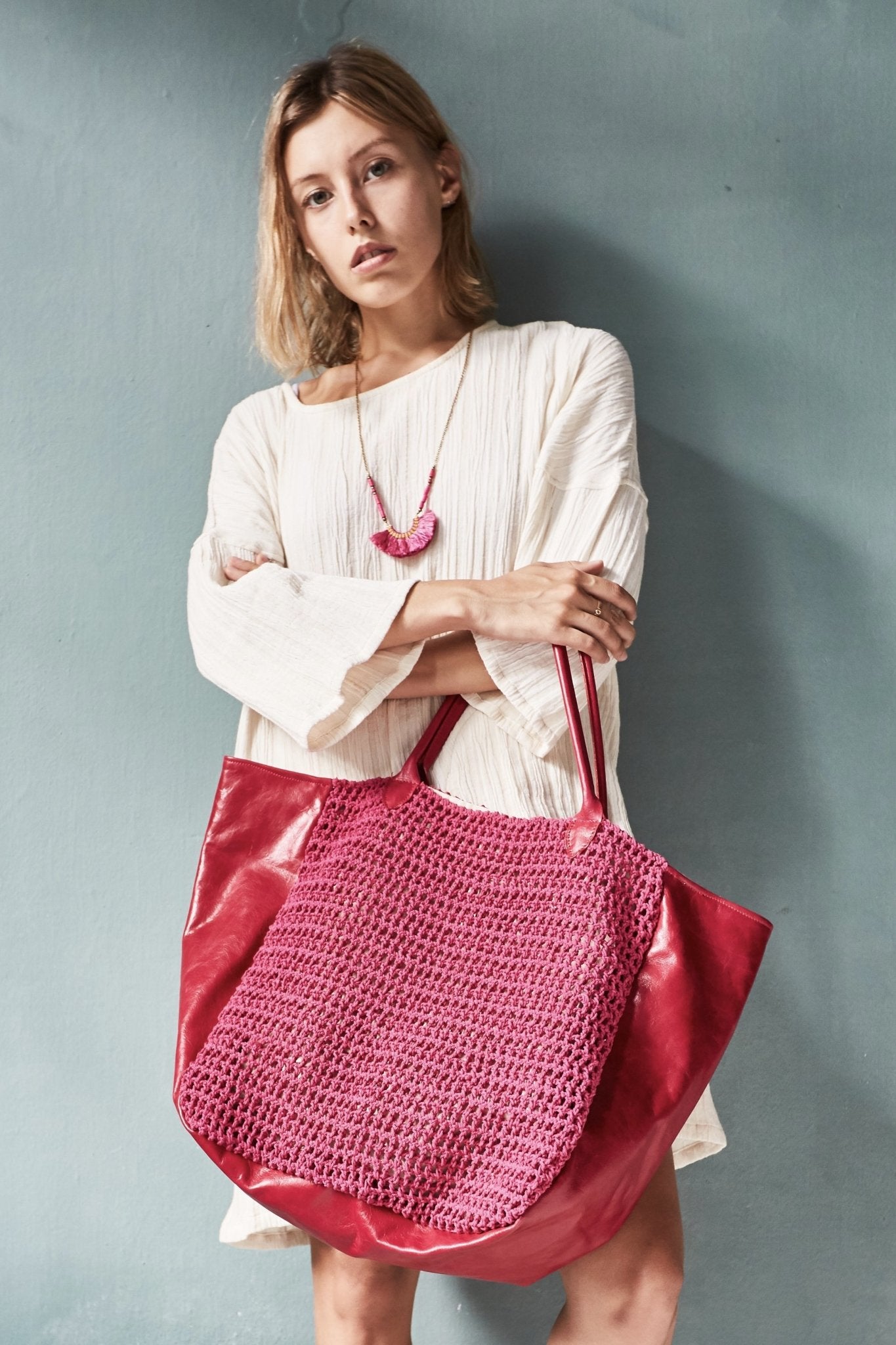 CROCHET ACE BAG - Red/White MOMO NEW YORK