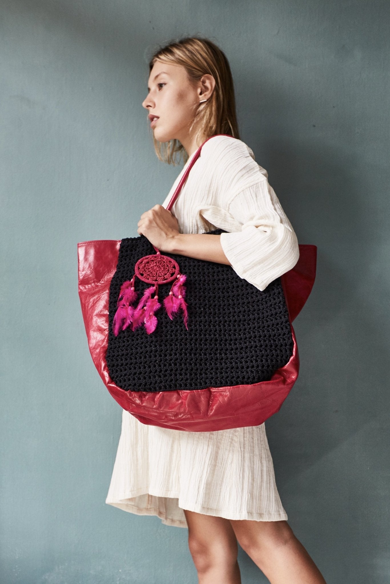 CROCHET ACE BAG - Red/White MOMO NEW YORK