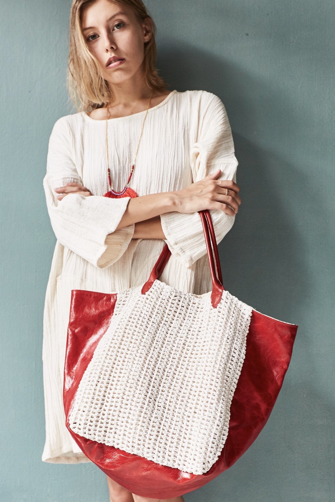 CROCHET ACE BAG - Red/White MOMO NEW YORK