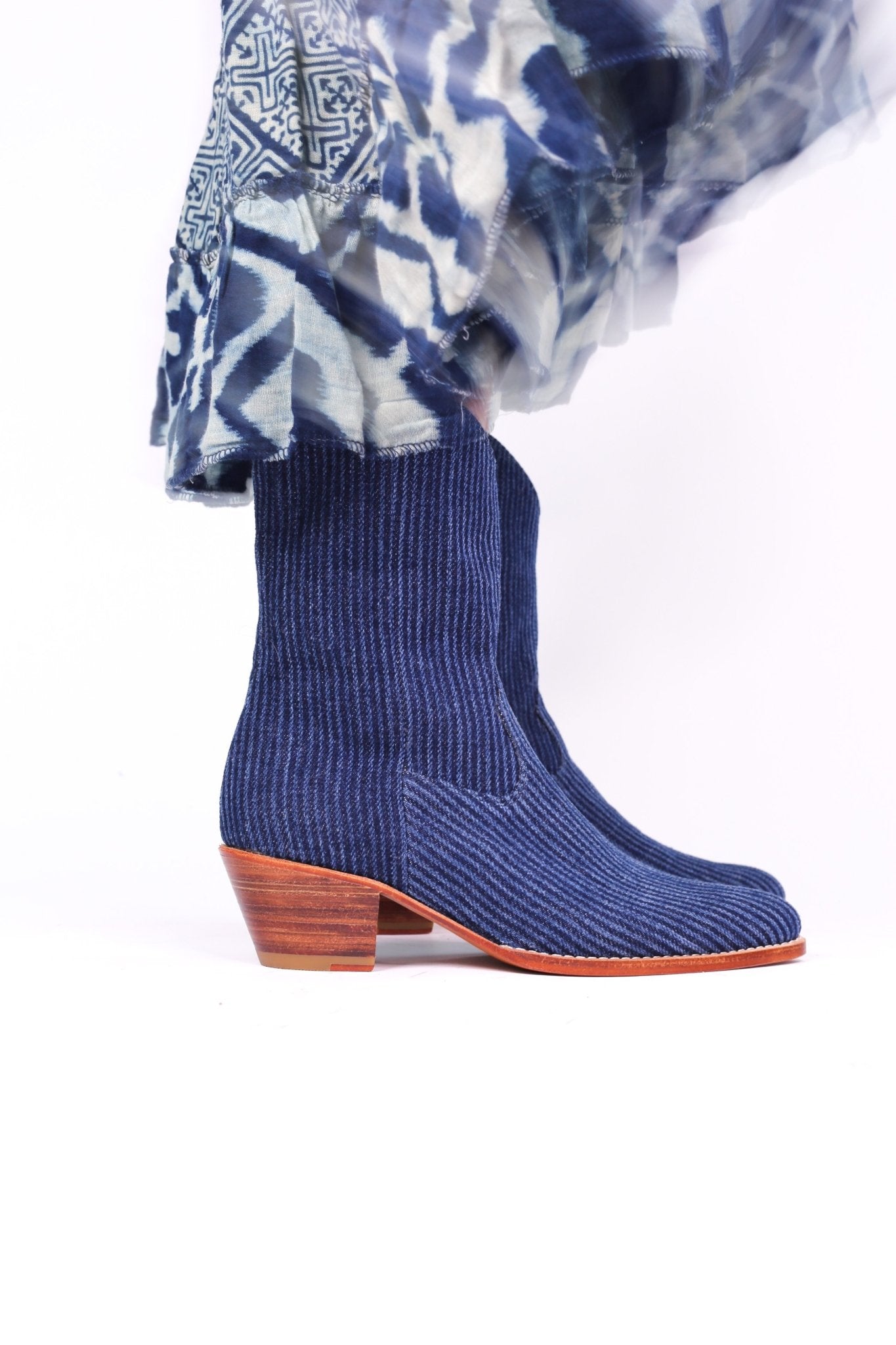DENIM STRIPE ANKLE BOOTS TUZIA MOMO NEW YORK