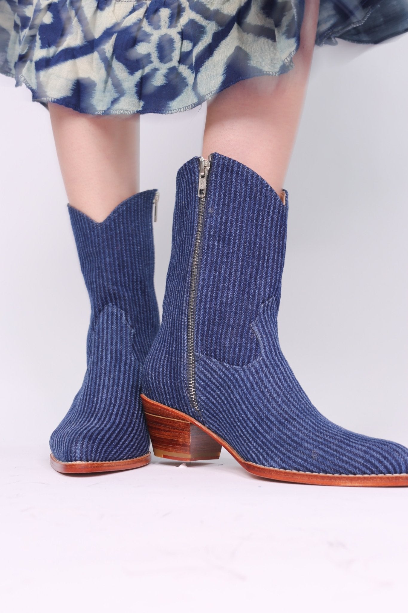 DENIM STRIPE ANKLE BOOTS TUZIA MOMO NEW YORK