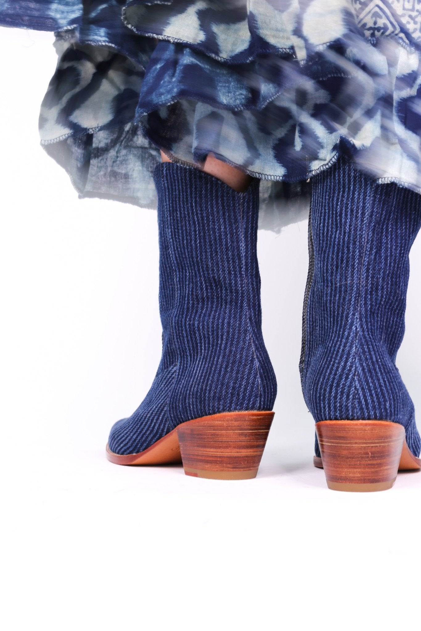 DENIM STRIPE ANKLE BOOTS TUZIA MOMO NEW YORK
