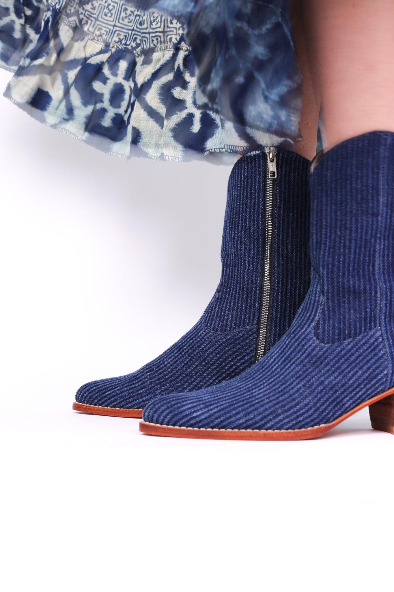 DENIM STRIPE ANKLE BOOTS TUZIA MOMO NEW YORK