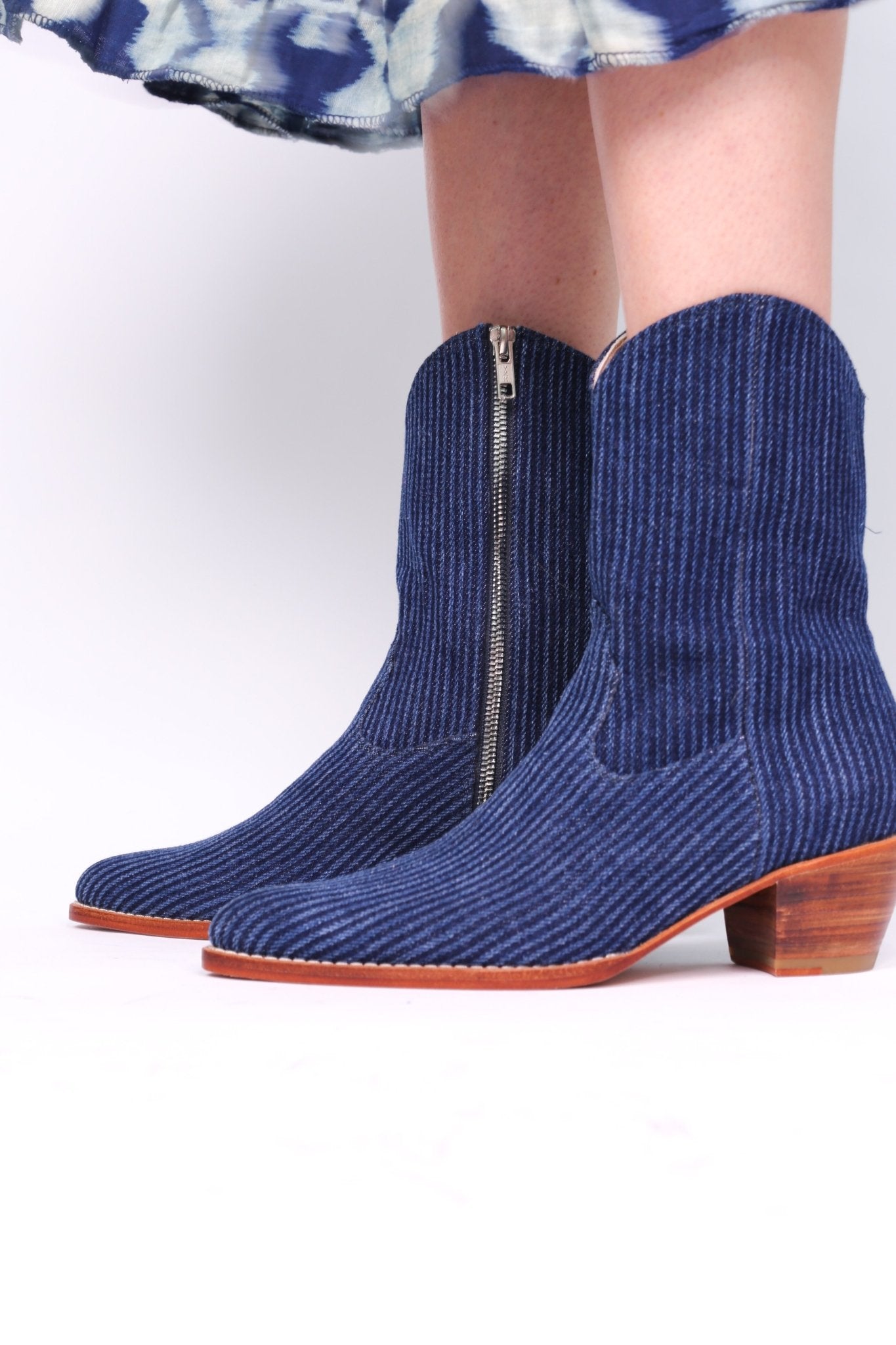 DENIM STRIPE ANKLE BOOTS TUZIA MOMO NEW YORK