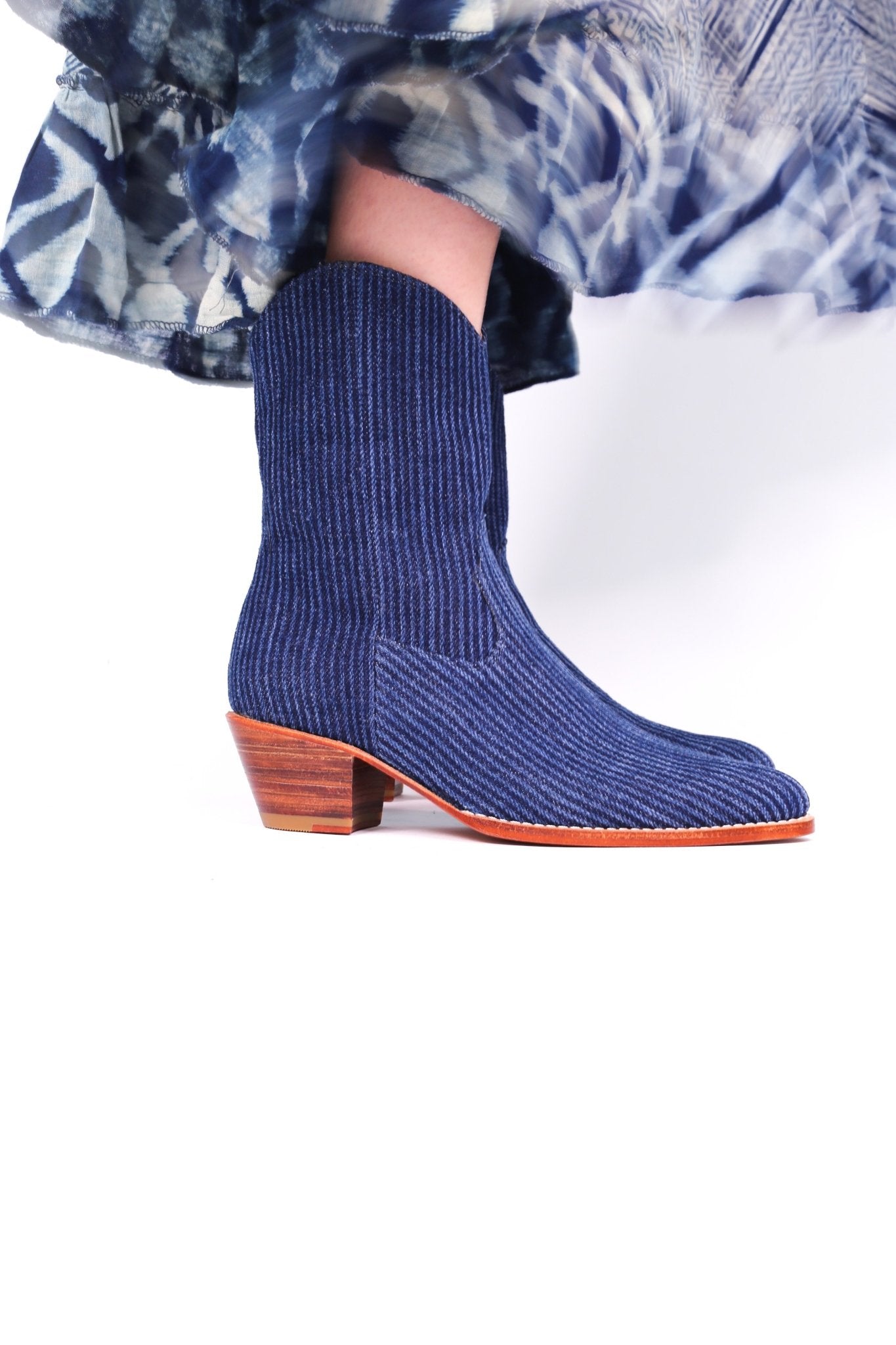 DENIM STRIPE ANKLE BOOTS TUZIA MOMO NEW YORK