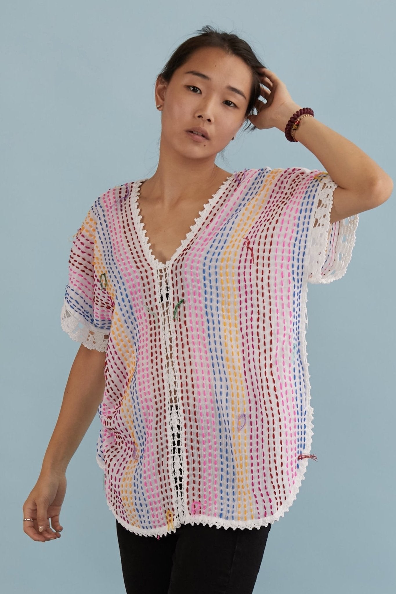 EMBROIDERED KAFTAN TOP SANDY MOMO NEW YORK