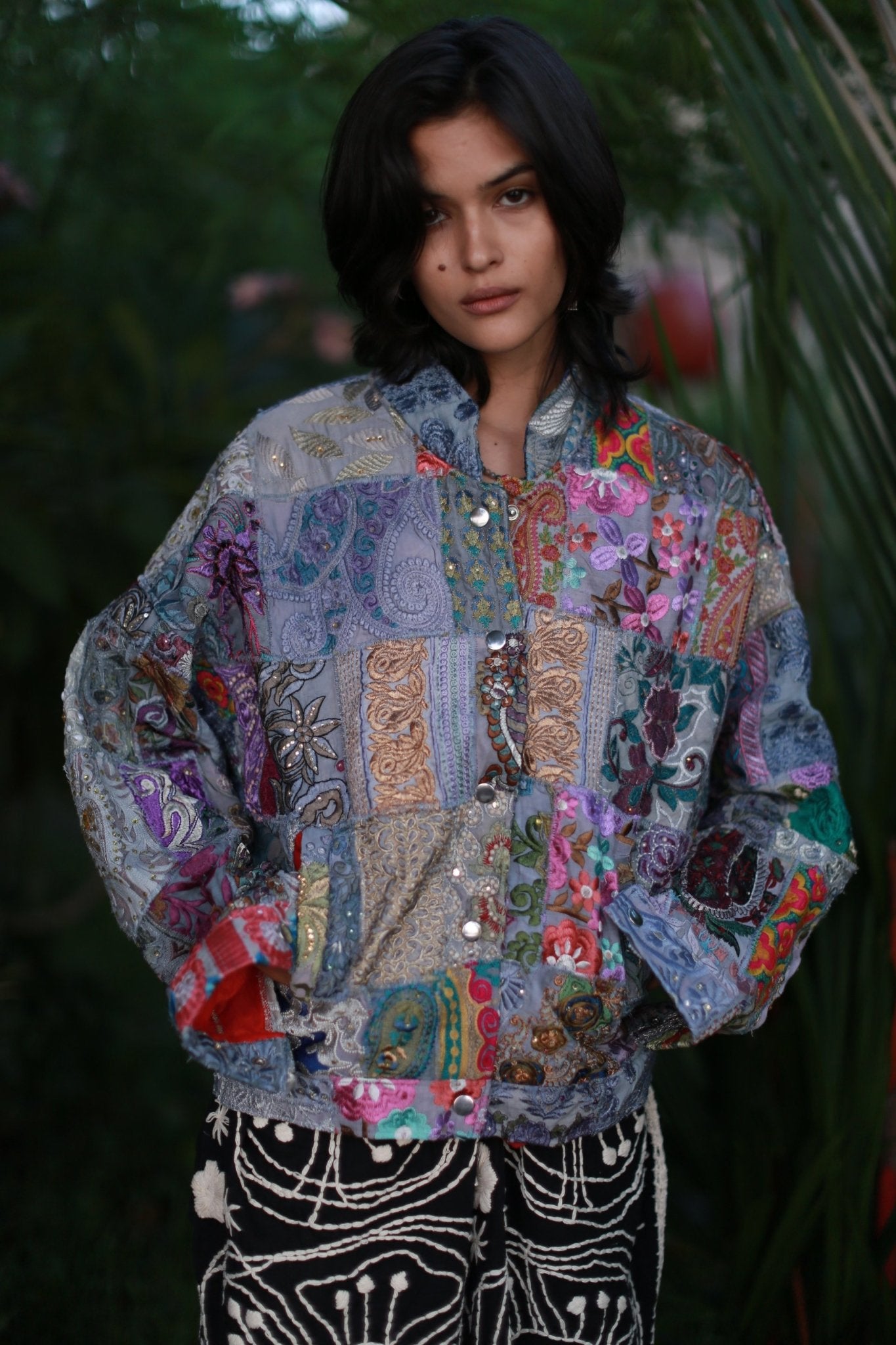 Embroidered Patchwork Bomber Jacket Serena MOMONEWYORK