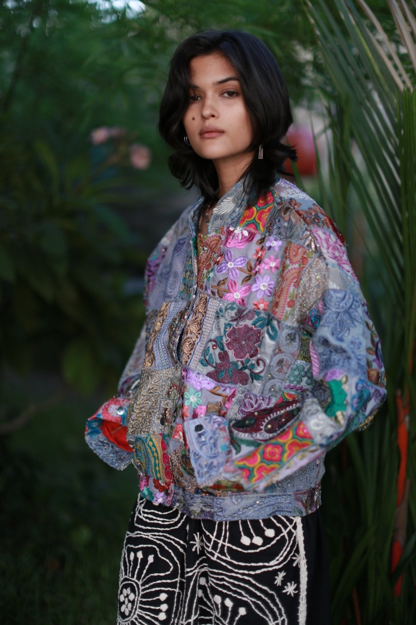 Embroidered Patchwork Bomber Jacket Serena MOMONEWYORK