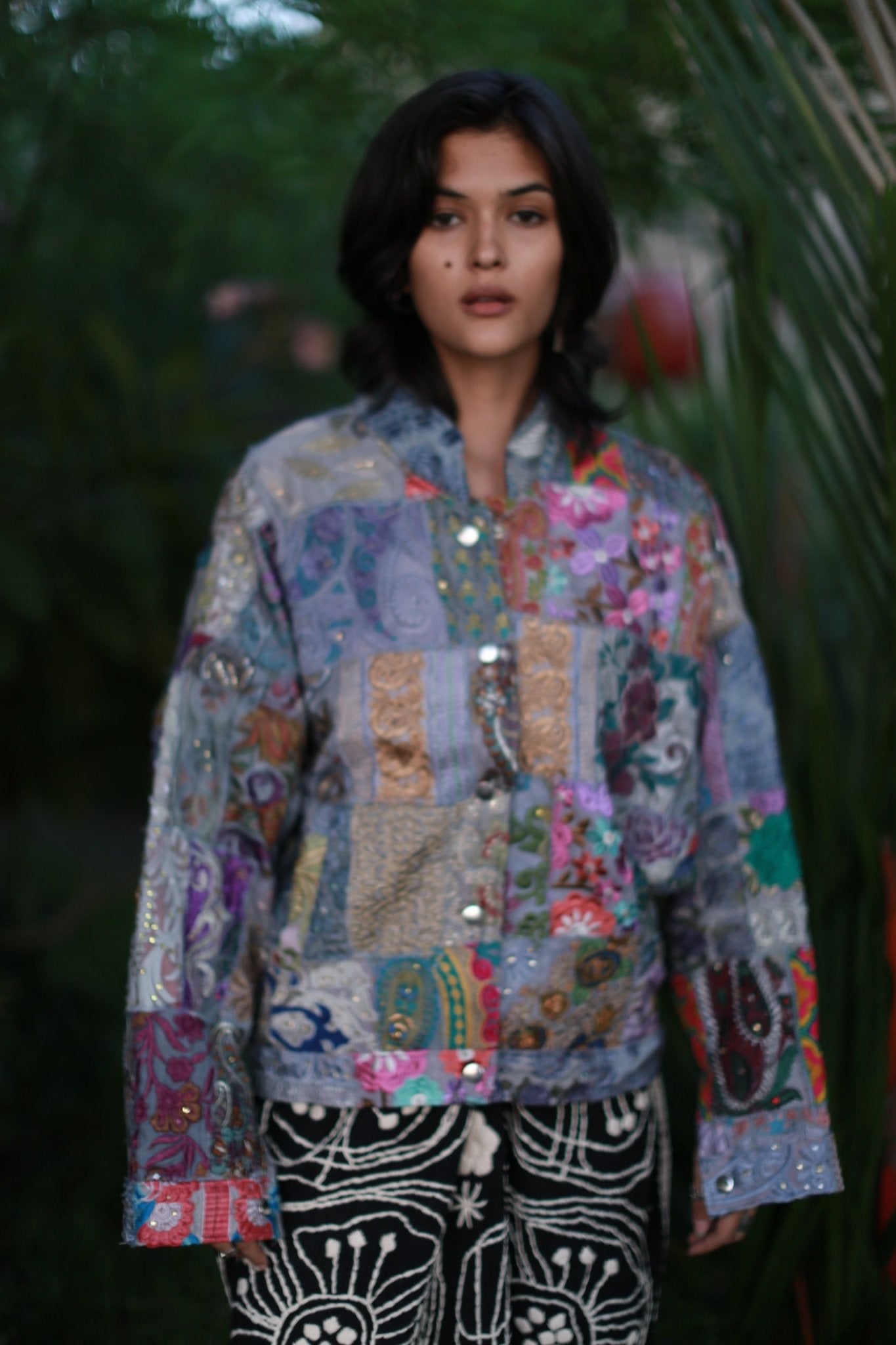 Embroidered Patchwork Bomber Jacket Serena MOMONEWYORK