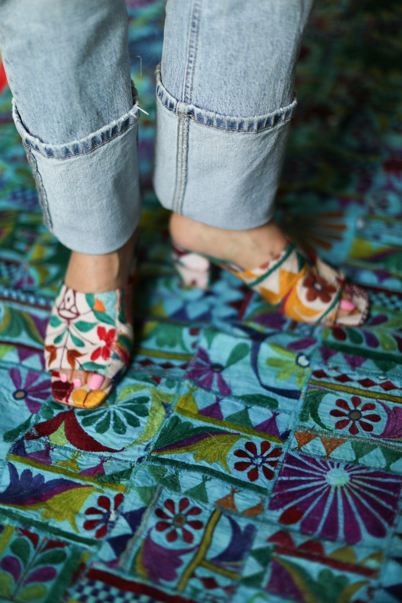 EMBROIDERED PATCHWORK SANDAL MULES LULU MOMO NEW YORK