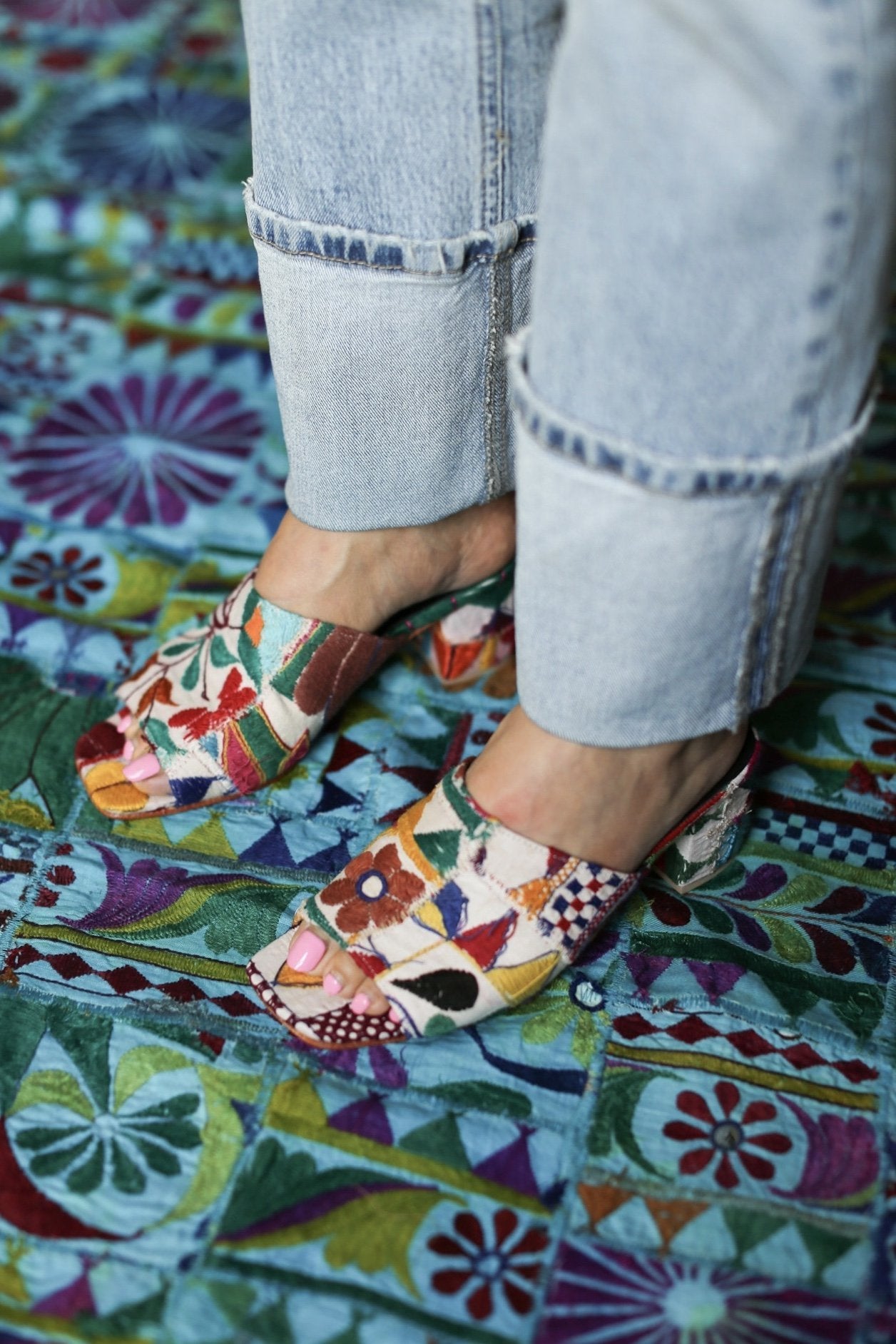 EMBROIDERED PATCHWORK SANDAL MULES LULU MOMO NEW YORK