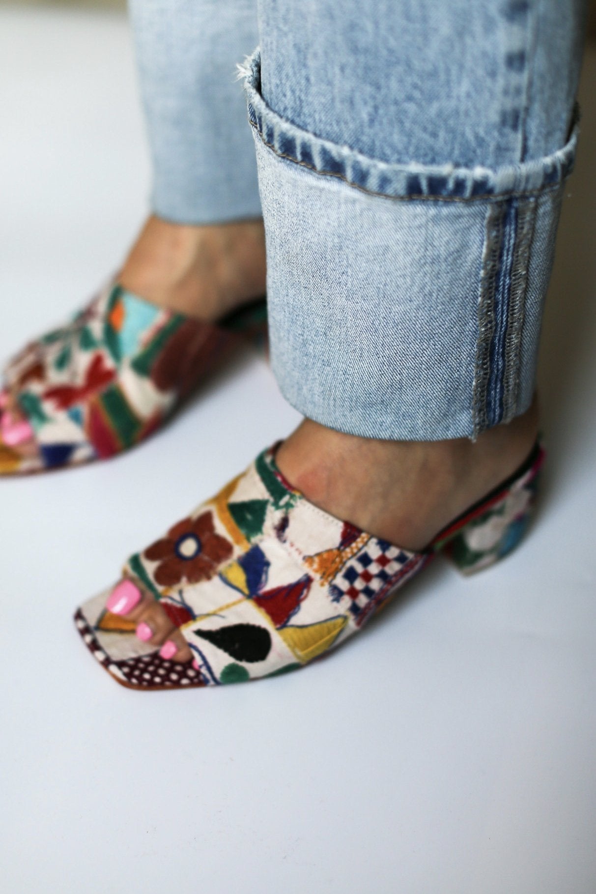 EMBROIDERED PATCHWORK SANDAL MULES LULU MOMO NEW YORK